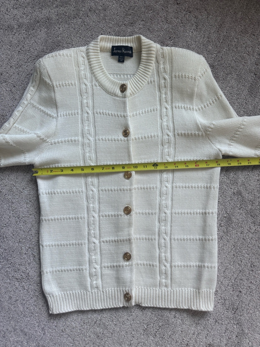 Vintage 90s Cream Cotton Cardigan Gold Crest Buttons USA S - Picture 12 of 13